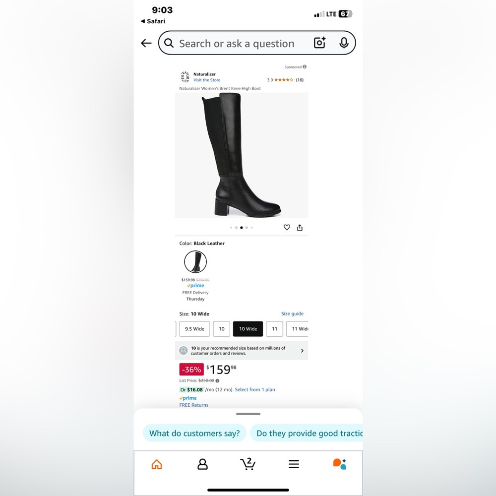 Naturalizer new black leather tall boots. Sz 10. Never worn.
Amazon retail 159
